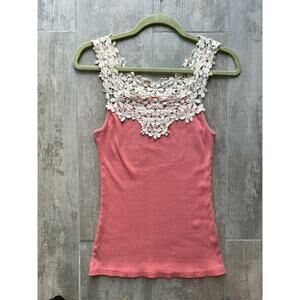 Los Angeles Boutique Coral Sleeveless Crochet Boho Tank Top Ribbed Stretch M